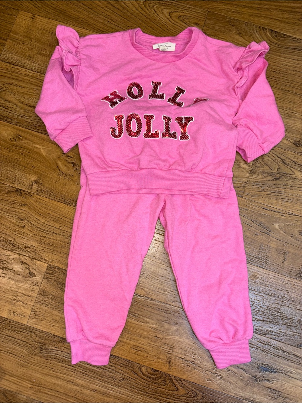 Jessica Simpson "Holly Jolly" Pink Sweatshirt and Jogger Set 2T
